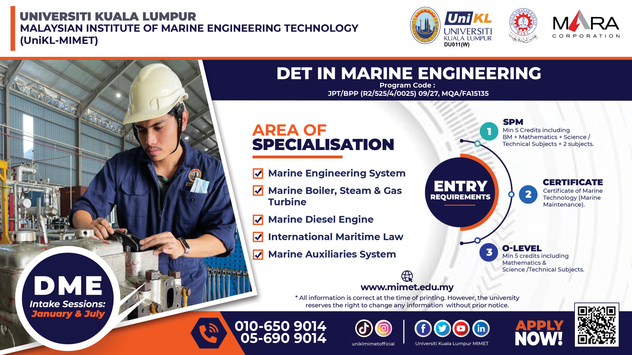 Diploma of Engineering Technology in Marine Engineering | UniKL MIMET-